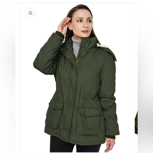 New Sz M Womens brown winter Sherpa lined business casual jacket with hood - Picture 2 of 11